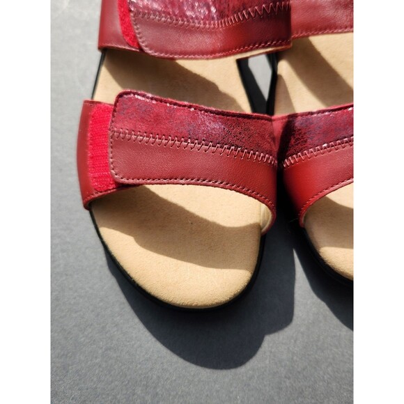 SAS Ruby / Cabernet Red Nudu Leather Sandals Slip On Slides Size 9.5W Adjustable - Picture 2 of 11